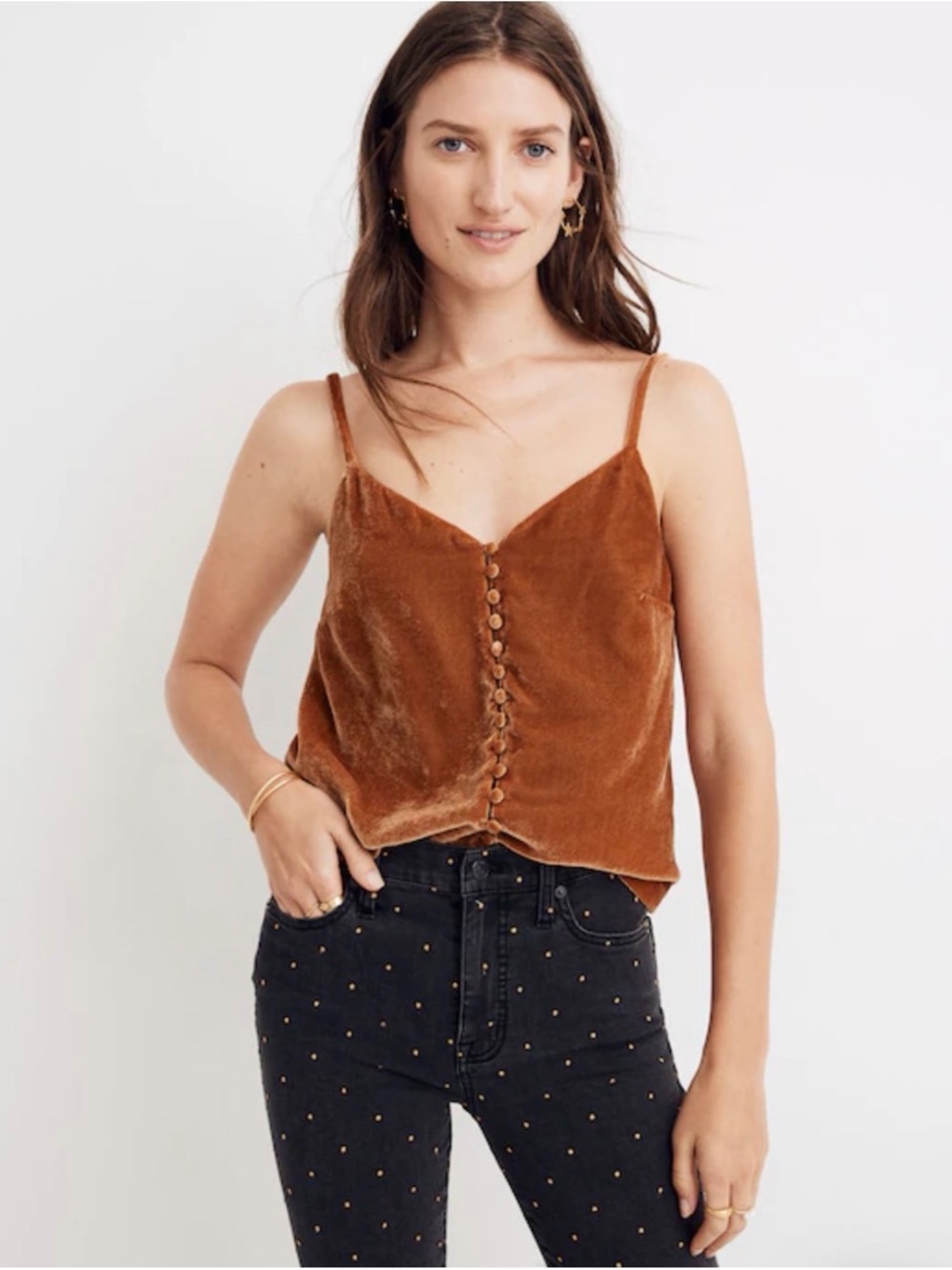 Madewell Velvet Button‎ Down Cami In Vintage Gold